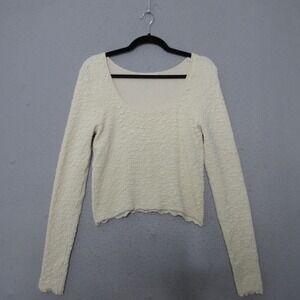 Natural Life Top Large Cream Textured Popcorn Scoop Neck Layer Boho Romantic